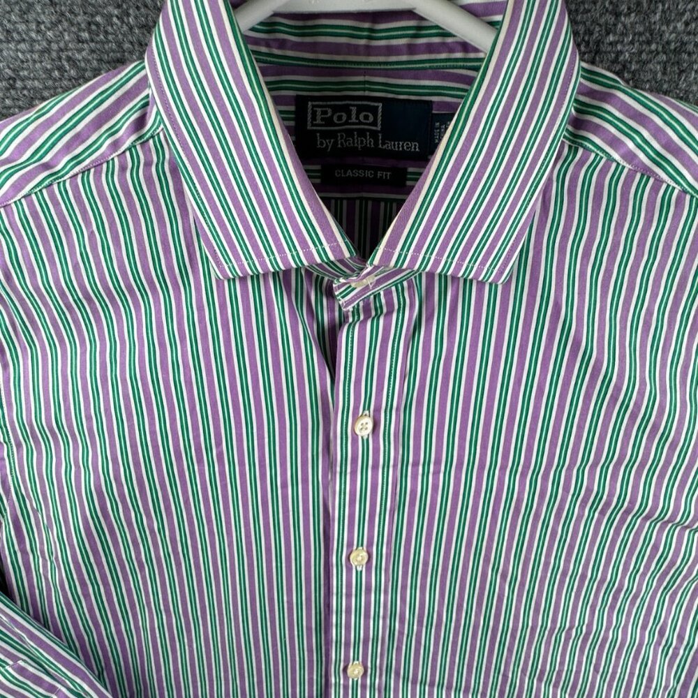 Polo Ralph Lauren Long Sleeve Button Up Striped Purple Green Classic 15.5 32/33